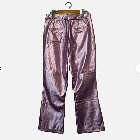 NWT 7 FOR ALL MANKIND Metallic Faux Leather Pink Foil Pants Women’s M S - Picture 2 of 7